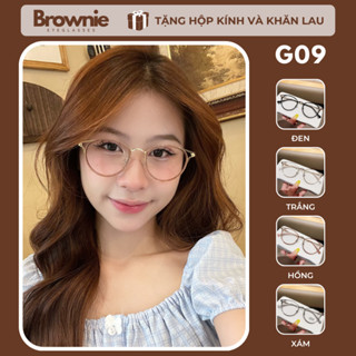 Gọng kính cận mắt mèo nữ mắt tròn chất liệu nhựa phối kim loại chắc chắn, xinh xắn, dễ đeo G09