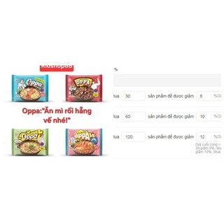 Mì ăn liền Oppa gói 65 g, mì úp ăn liền ottogi oppa, mì úp oppa tôm chua cay, mì oppa bò hầm