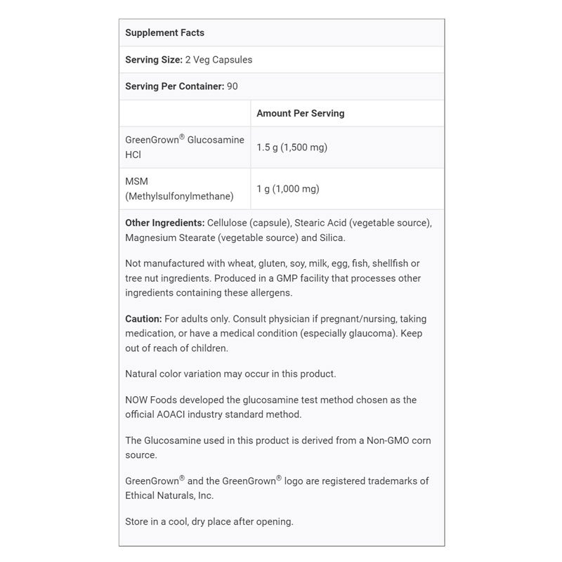 Hỗ Trợ Sức Khỏe và Giảm Các Bệnh Về Xương Kh ớp NOW GLUCOSAMINE & MSM VEGETARIAN