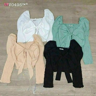 Áo voan nhúng cổ vuong tay dài GB26129