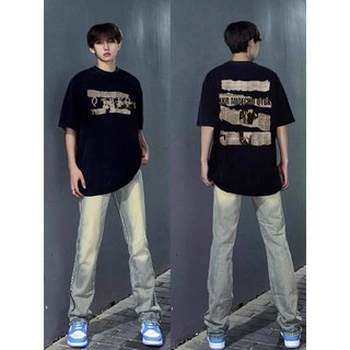 Thời trang Đen t-shirt ngắn tay thương hiệu bản địa Coed lỏng lẻo vòng cổ in nửa tayáo phông rộng hình