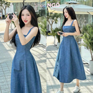 Đầm thời trang đi chơi denin ,Đầm 2 dây dáng dài chất giả jean thanh lịch chất qc