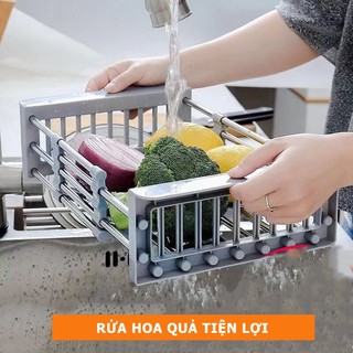 Kệ giá rổ gác bồn rửa chén, kệ gác bồn rửa bát inox, rổ kệ inox đa năng co giãn gác bồn rửa mks050