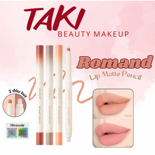 Son bút chì kẻ viền môi nhung lì, lâu trôi, thiết kế 2 đầu hàn quốc romand lip mate pencil