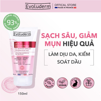 Sữa rửa mặt, tẩy tế bào chết dạng gel chiết xuất Bưởi Hồng Evoluderm 150ml