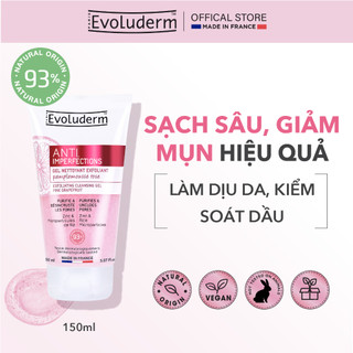 Gel tẩy tế bào chết và rửa mặt Evoluderm giúp che khuyết điểm, ngừa mụn đầu đen dành cho da dầu mụn 150ml