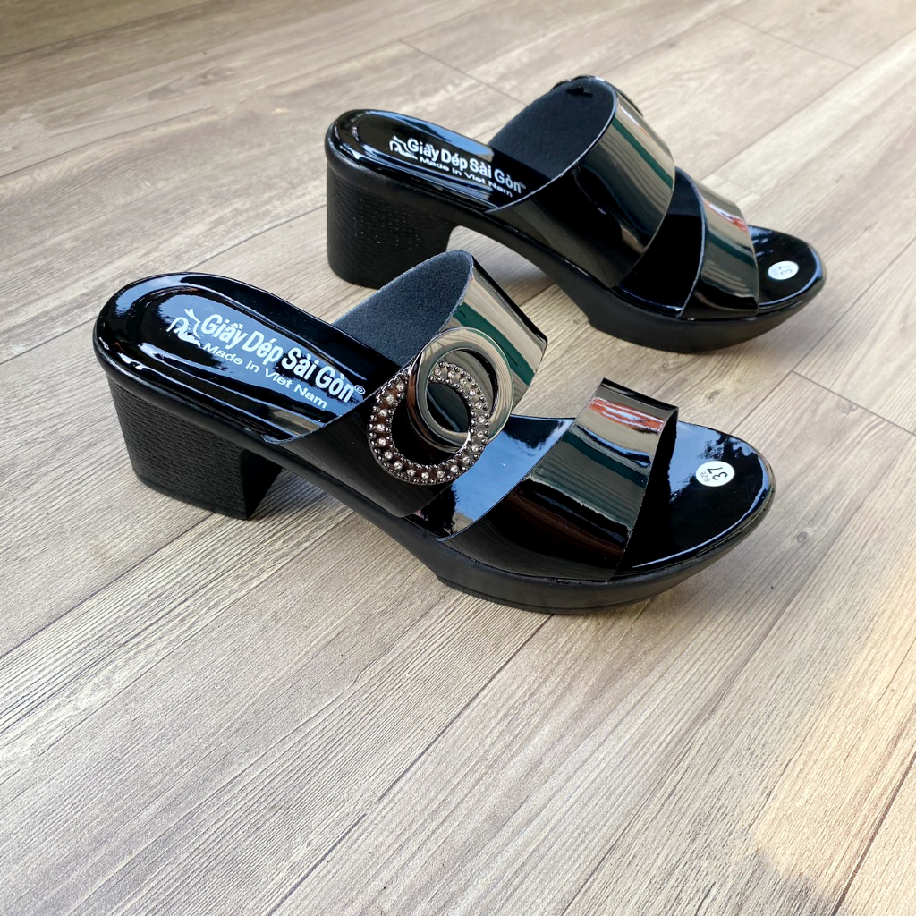 (Size ngoại cỡ 36-43) Dép trung niên 2 quai đính khóa cao 5cm cho bà cho mẹ