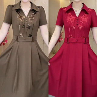 Đầm Trung Niên Tặng Mẹ Hella L12 Đi Cưới Dự Tiệc Sang Trọng Dáng Váy Thanh Lịch Chất Cotton Co Dãn