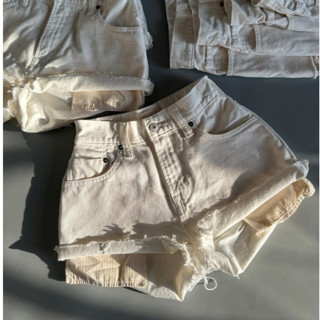 ( Link HỎA TỐC HCM) Quần đùi jean nữ, short jean trắng chất vải dày dặn, lưng cao vintage Âu Mỹ US UK size XS-XXL