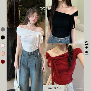 Áo thun trễ vai nữ DORIA nhún eo chất thun tăm hàn mỏng kèm dây mặc 6 kiểu tôn dáng dễ mặc Aotrevaikemday295_P13k2