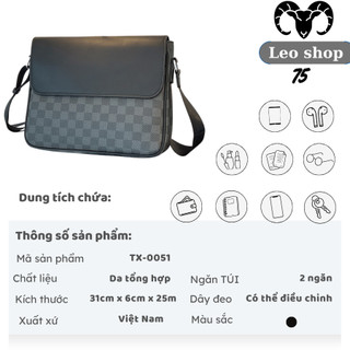 (tặng ví sen) Túi đeo chéo da PU nam màu caro kèm nắp đậy kích thước lớn đi chơi, đi học cặp văn phòng  TX-0051 LEO_SHOP
