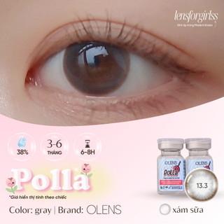 Kính áp tròng sz GIÃN TRÒNG xám sữa POLLA GRAY chính hãng OLENS | HSD 3-6 tháng | Lens cận | LENSFORGIRLSS