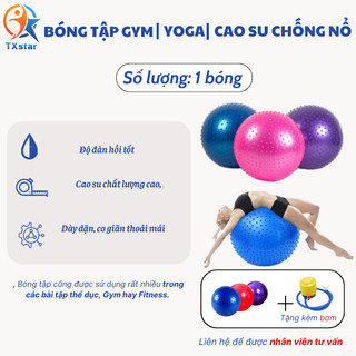 Bóng tập yoga gym gai chống nổ cao cấp (75cm-Dày 2mm) an toàn (TẶNG BƠM)