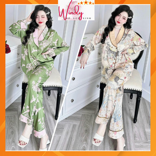 Đồ ngủ nữ tiểu thư, đồ mặc nhà pijama tay dài quần dài lụa latin in 3D loại 1 cao cấp freesize dưới 68kg WINDY BOUTIQUE