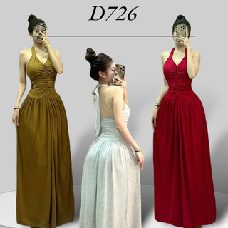 D726 - Đầm Cổ Yếm Nhún Cột Dây Xoè - Ngọc Lucie