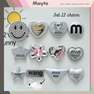 Set 12 Sticker, Charm 3D chủ đề bling mặt cười lấp lánh Mayto gắn Dép Cross, Dép Sục, Cá Sấu JB-180