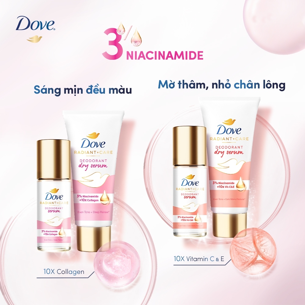 [Live]Lăn ngăn mùi dưỡng sáng cao cấp Dove tinh chất serum cho nữ với 3% Niacinamide giúp da sáng mịn đều màu 45ml | BigBuy360 - bigbuy360.vn