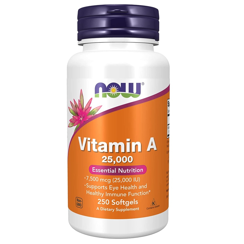 Now Viên uống Vitamin A 7500mcg (Fish Liver Oil 25000 IU) giúp bảo vệ mắt, sinh sản, tăng miễn dịch