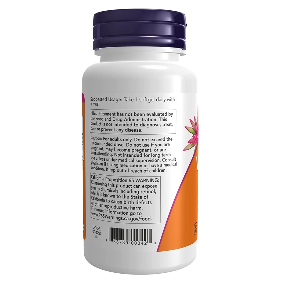 Now Viên uống Vitamin A 7500mcg (Fish Liver Oil 25000 IU) giúp bảo vệ mắt, sinh sản, tăng miễn dịch