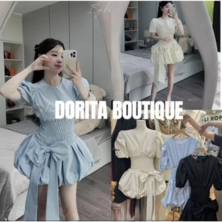  VÁY THÔ CHUN EO DÁNG BÍ TAY BỒNG KÈM NƠ BẢN TO SIÊU XINH DORITA BOUTIQUE 