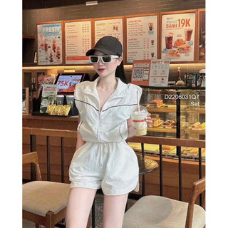 Set bộ thể thao gió áo phối viền tay hến + quần short 0624 thaotranshop90