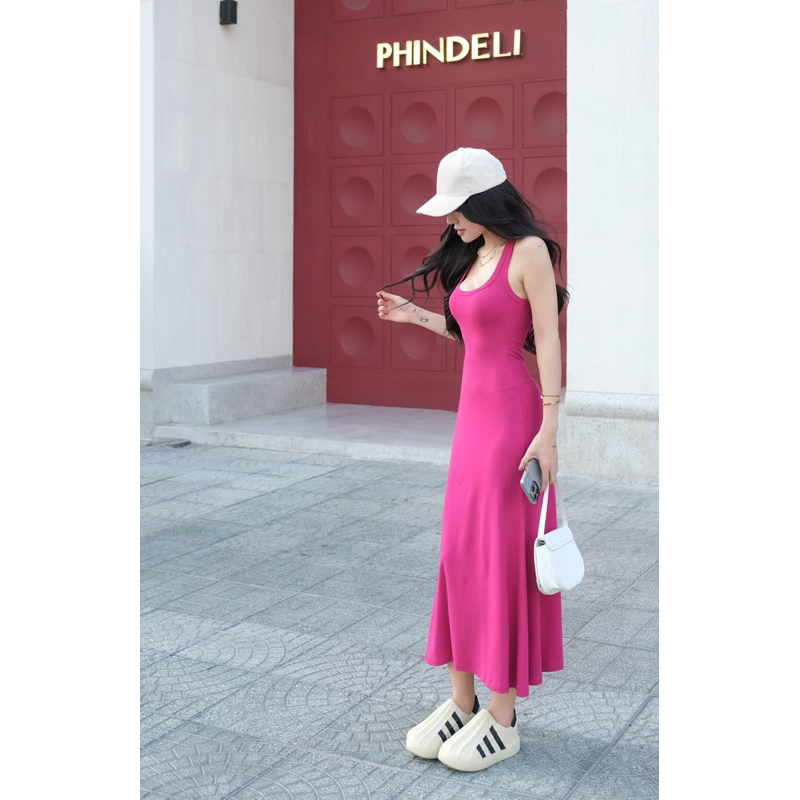 CAM KẾT CHUẨN HÌNH (𝐎𝐑𝐀𝐍𝐆𝐄 𝐒𝐓𝐔𝐃𝐈𝐎𝐒 ) HÌNH THẬT - Đầm Ba Lỗ Dáng Dài Chất Thun Giãn