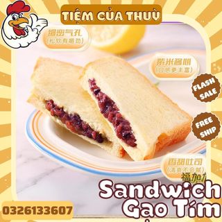 Bánh mì sandwich nhân gạo tím, bánh sandwich gạo tím ăn sáng ăn liền gạo đen / bánh mì nướng