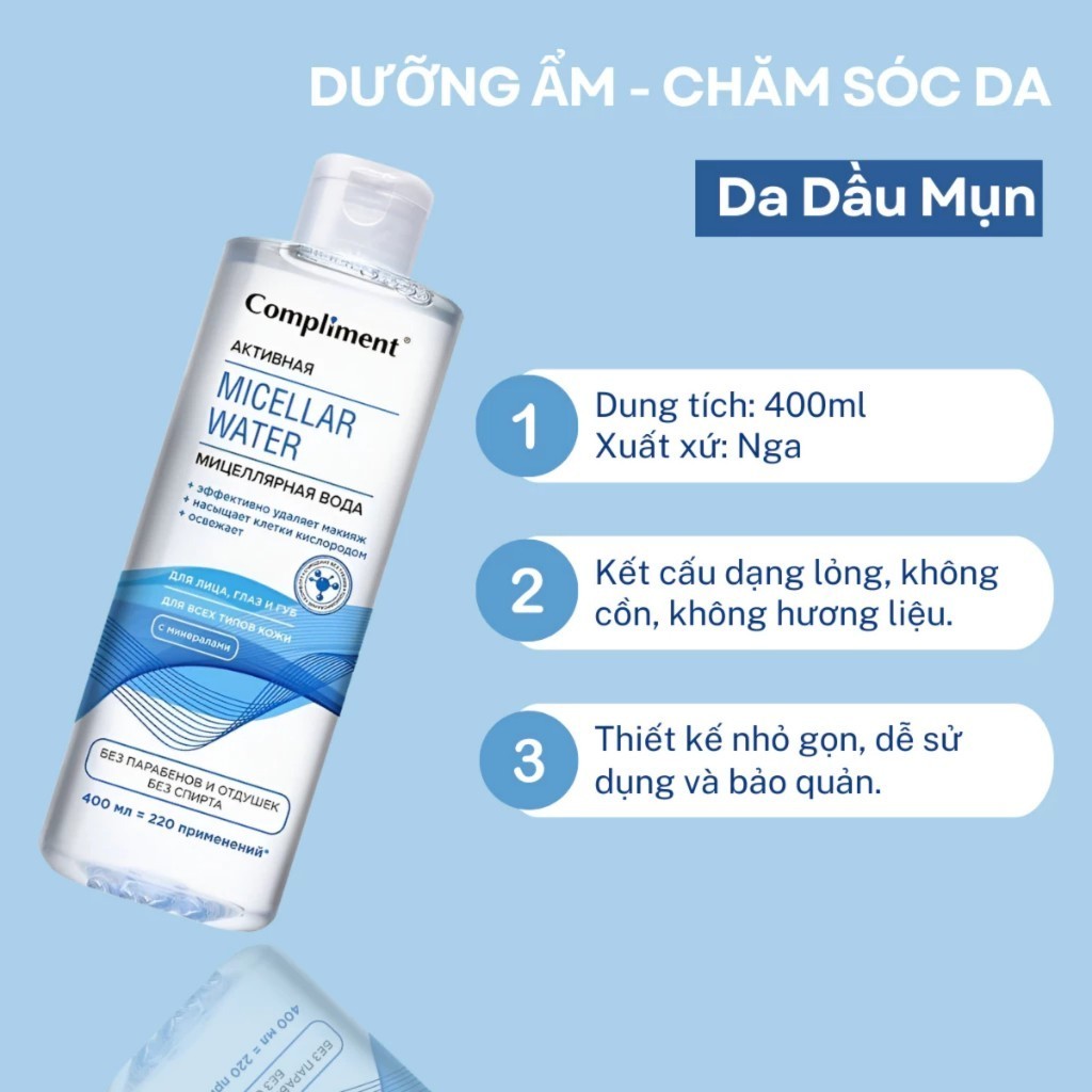 Nước tẩy trang Compliment Micellar Water 400ml tt làm sạch sâu cho mọi loại da