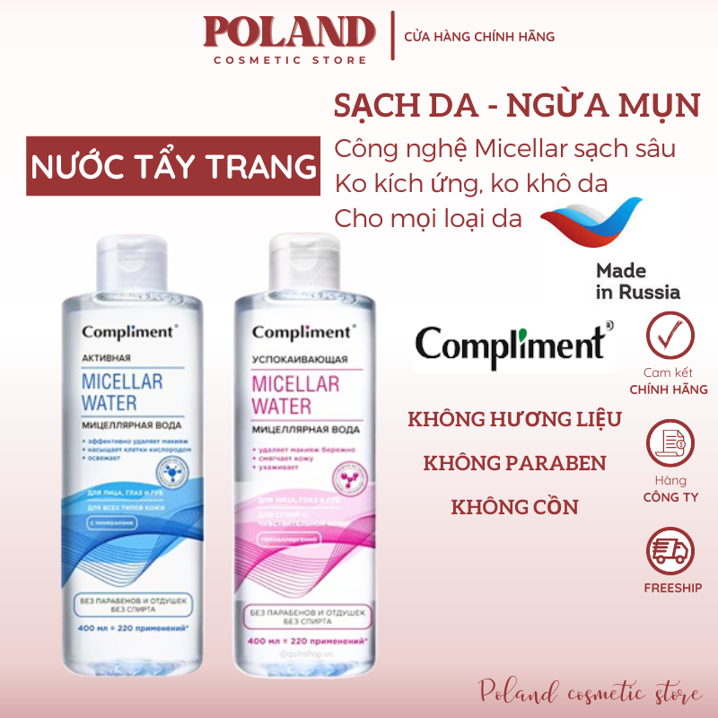 Nước tẩy trang Compliment Micellar Water 400ml tt làm sạch sâu cho mọi loại da