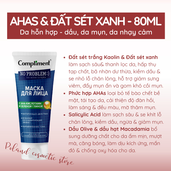 Mặt nạ đất sét Compliment No Problem Face Mask làm sạch sâu, giảm mụn, se khít lỗ chân lông 80ml
