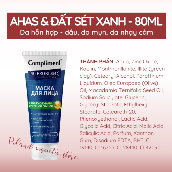 Mặt nạ đất sét Compliment No Problem Face Mask làm sạch sâu, giảm mụn, se khít lỗ chân lông 80ml