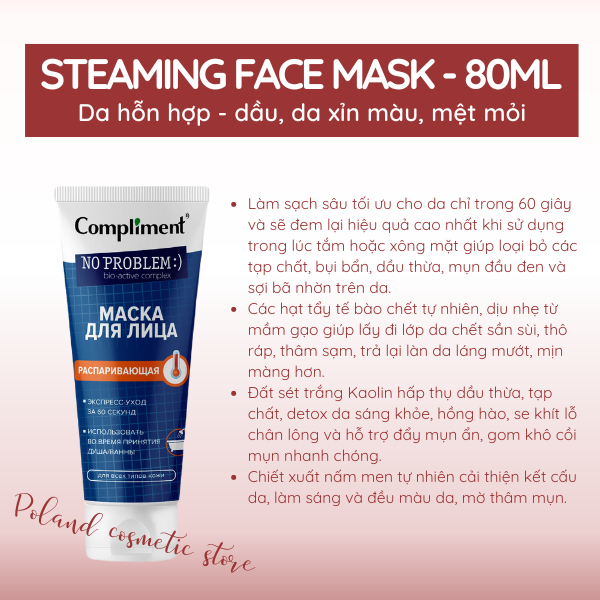 Mặt nạ đất sét Compliment No Problem Face Mask làm sạch sâu, giảm mụn, se khít lỗ chân lông 80ml