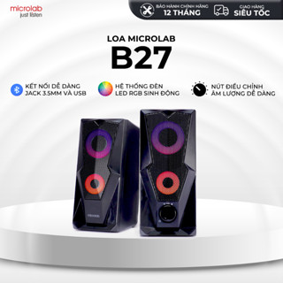 Loa Vi Tính Mini Bass Mạnh Có LED MICROLAB B27, 10W, Chơi Game, Nghe Nhạc, Làm Việc - Hàng Chính Hãng