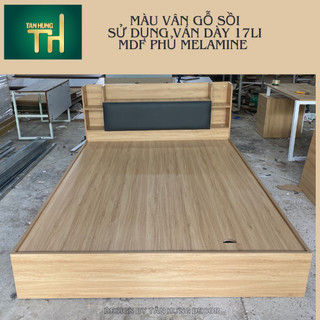 Giường ngủ cao cấp gỗ mdf 17li có nệm đầu giường xương sắt chắc chắn