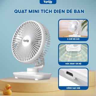 Quạt mini tích điện để bàn cho bé topgiakids 5 tốc độ gió, pin 2400mah, có cổng sạc usb