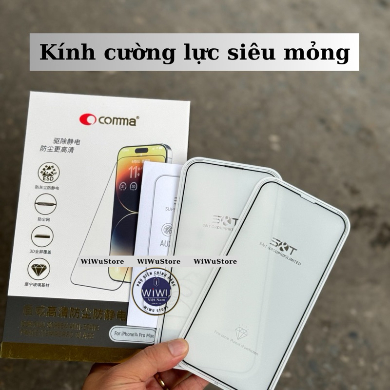 Kính cường lực Comma siêu mỏng cho IPhone 15 Plus , 14 Pro Max , 14 Plus , 14 , 13 Pro Max , 13 , 13
