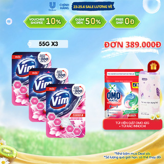 Combo 3 Viên Treo Vệ Sinh Bồn Cầu Vim Power 5 | Sạch Thơm Đến 300 Lần Xả (55g/viên)