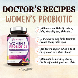 Men Vi Sinh Hỗ Trợ Sức Khỏe Phụ Nữ,Đường Tiết Niệu Doctor's Recipes Women’s Probiotic 50tỷ lợi khuẩn