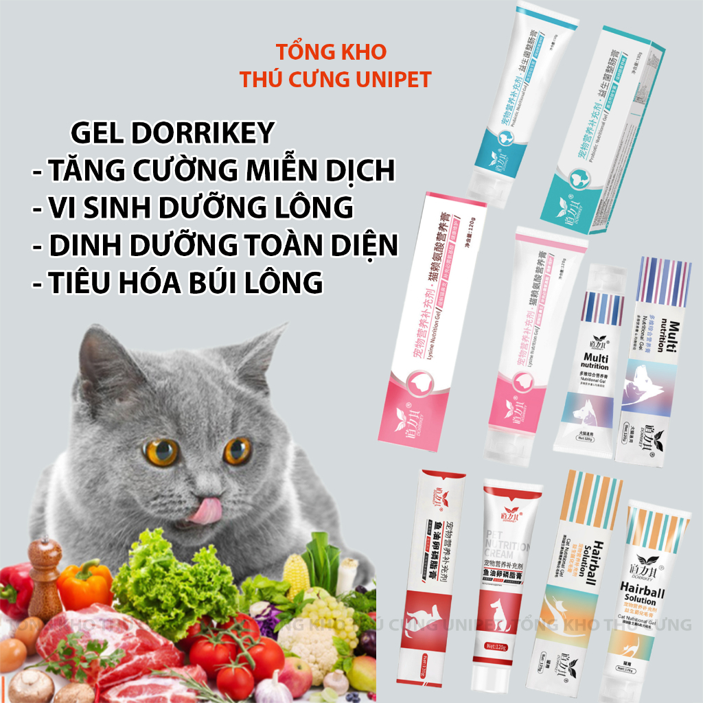 Gel cho mèo DORRIKEY dinh dưỡng toàn diện, tiêu hóa búi lông, tăng cường miễn dịch, lông bóng mượt