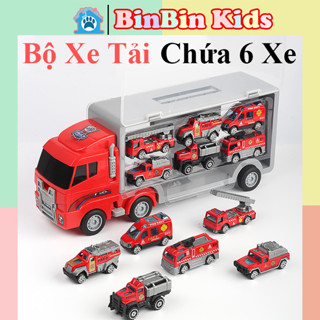 Đồ Chơi Gara Ô Tô Di Động, Set Xe Tải Nhiều Ngăn 6 Trong 1 Gồm Bộ Xe Cứu Hoả,Cảnh Sát,Quân Sự, Truck