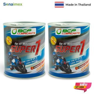 Combo 2 lon nhớt xe máy bcp super 1 thái lan 15w40 800ml