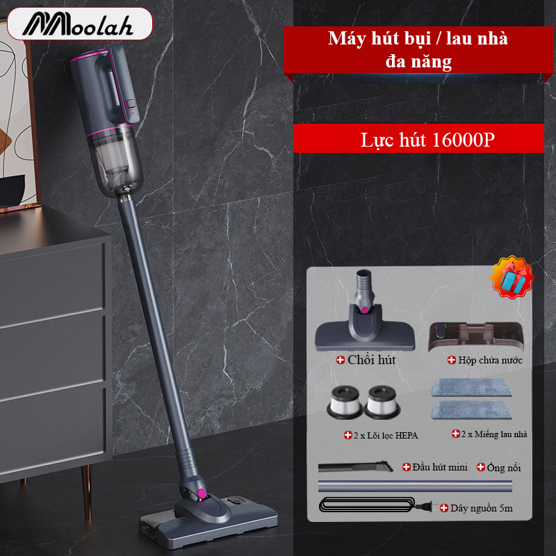 Máy Hút Bụi Cầm Tay Huiber Gia Đình Mini Chính Hãng MooLah Có Dây Đa Năng Kèm Chổi Lau Nhà Có Khay Nước Lực Hút Mạnh