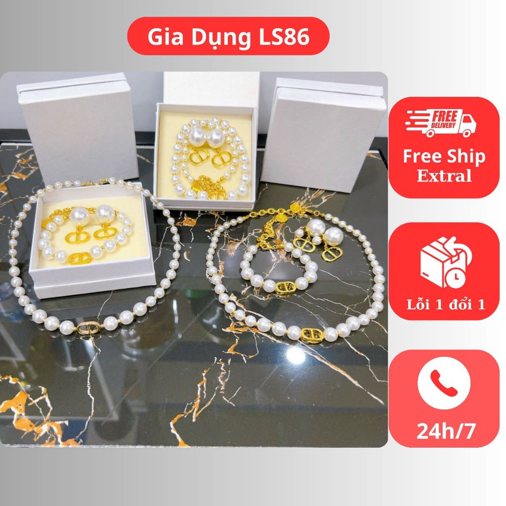 Bộ phụ kiện ngọc trai CD, set trang sức ngọc trai phối chữ CD thời trang quà tặng ý nghĩa xịn xò cao