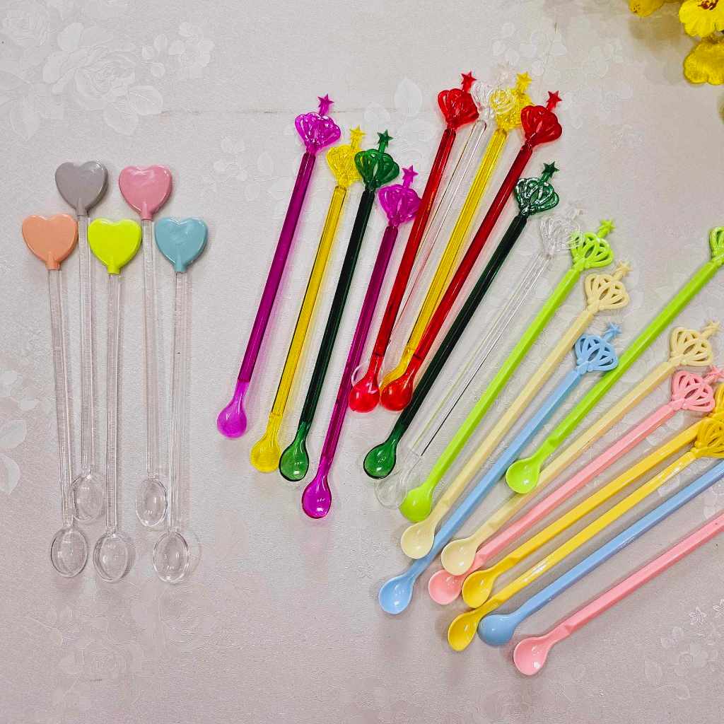 10 Muỗng khuấy pha chế Vương miện, trái tim 22cm ..Uống sinh tố, trà sữa, cà phê. Cây rửa ly, bình