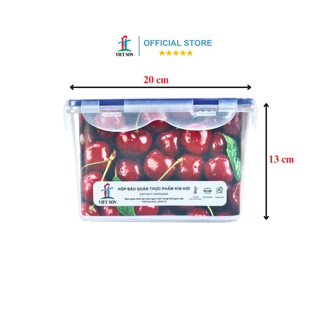 Hộp Đựng Thực Phẩm Việt Son 2400ml Nắp Khóa 4 Cạnh Kín Hơi