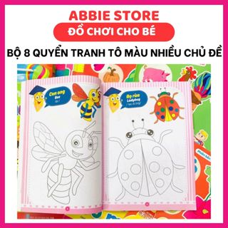 Tranh Tô Màu Theo Mẫu Cho Bé, Set Gồm 8 Quyển Nhiều Chủ Đề, Mỗi Quyển 16 Trang