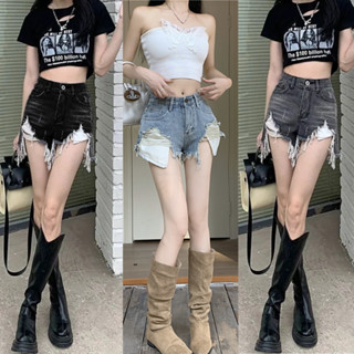 Quần Short Jeans rách lộ túi Nữ MIAA Cạp Cao Chất Jean Dày Dặn Ôm Eo  đùi jean nữ lưng cao màu retro