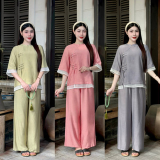 Pháp phục đi chùa, Bộ lam đi chùa chất liệu Đũi Tơ mát lịm Cao Cấp