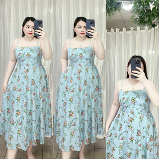 [Bigsize 60-90kg] Đầm 2 dây xẻ túi lụa mango