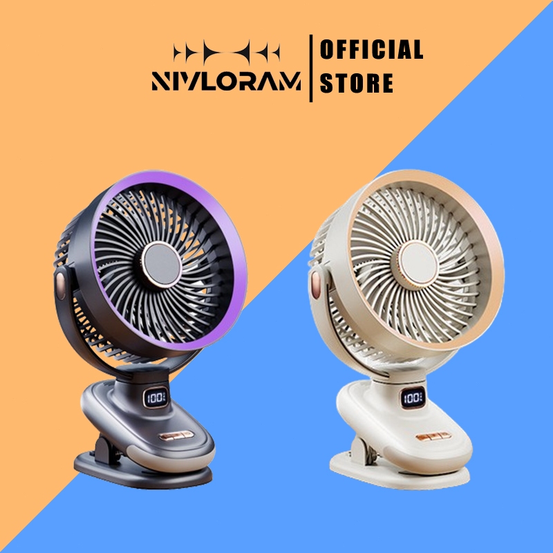 Quạt Mini Xoay Tự Động, 20000mAh Kẹp Tích Điện 7 Inch Có Đèn Led,Có chế độ hẹn giờ